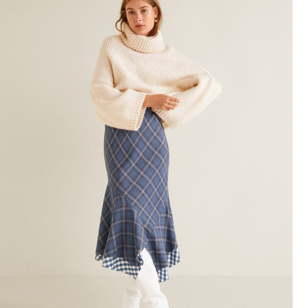 Mango MNG plaid asymmetric hem skirt NWT